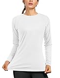 isnowood Women's Sun Protection Long Sleeve Shirts, UPF 50+ UV Rash Guard Swim Shirt, Workout Hiking Running Athletic Tops White
