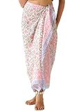 100% Cotton Sarong Coverup for Women Indian Hand Block Print Swimsuit Pareo Wrap Skirt Beach Bikini Cover Up Long (73' x 43')