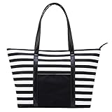 Cieovo Large Beach Bag For Women Waterproof Oxford Tote Bags With Leather Handle (Black-White Stripe, Large)