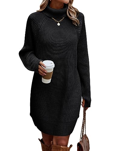 LILLUSORY Fall Women Turtleneck Long Sleeve Loose Oversized Sweater Dress 2023 Black