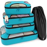 Shacke Premium 5 Packing Cubes Set - Lightweight Mesh Travel Luggage Organizers with Laundry Bag, 5-Piece Suitcase Storage System (Aqua Teal)