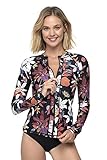 AXESEA Women Long Sleeve Rash Guard UPF 50+ UV Sun Protection Zip Front Swimsuit Shirt Printed Surfing Shirt Top