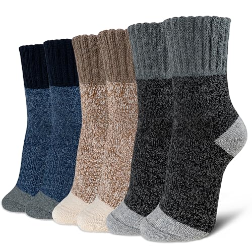 Time May Tell Womens Merino Wool Thermal Socks Warm Cushioned Boot Socks for Winter, Hiking & Outdoor Activities 3 Pack (Dark Grey/Brown/Blue/Multi(3 Pairs),US Size 5-9)