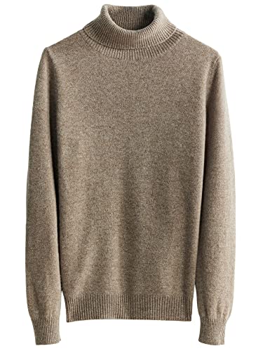 LINY XIN Turtleneck Sweater Women Fall Winter Sweater Long Sleeve Warm 100% Merino Wool Sweater Jumper Tops (Tan,M)
