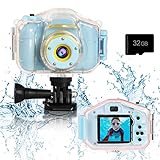 Agoigo Kids Waterproof Camera - Children Underwater HD Video Digital Camcorder, Portable Travel Toy for Toddler - Ideal Christmas Birthday Gifts for Boys Girls Age 3-12 with 32GB Card (Blue)