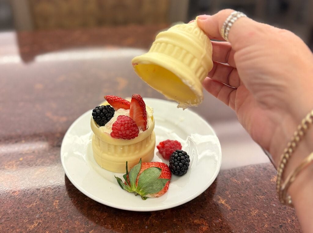 White chocolate Capitol Building with berries