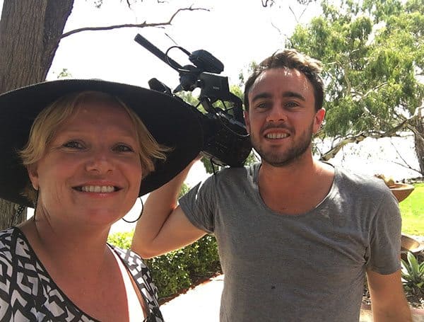 Megan and cameraman in Mildura